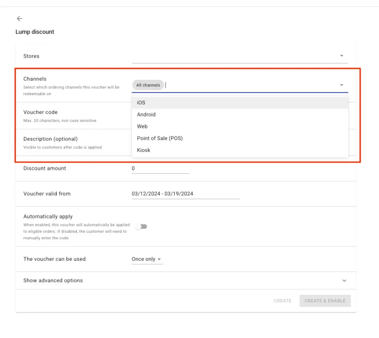 Channel specific vouchers
